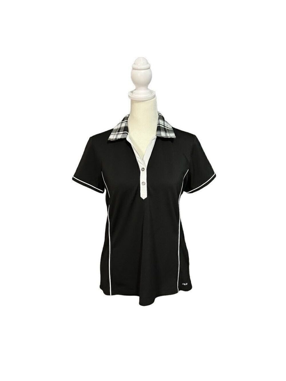 IZOD Golf Performance Plaid Collar Short Sleeve Fitted Polo Top Size Medium